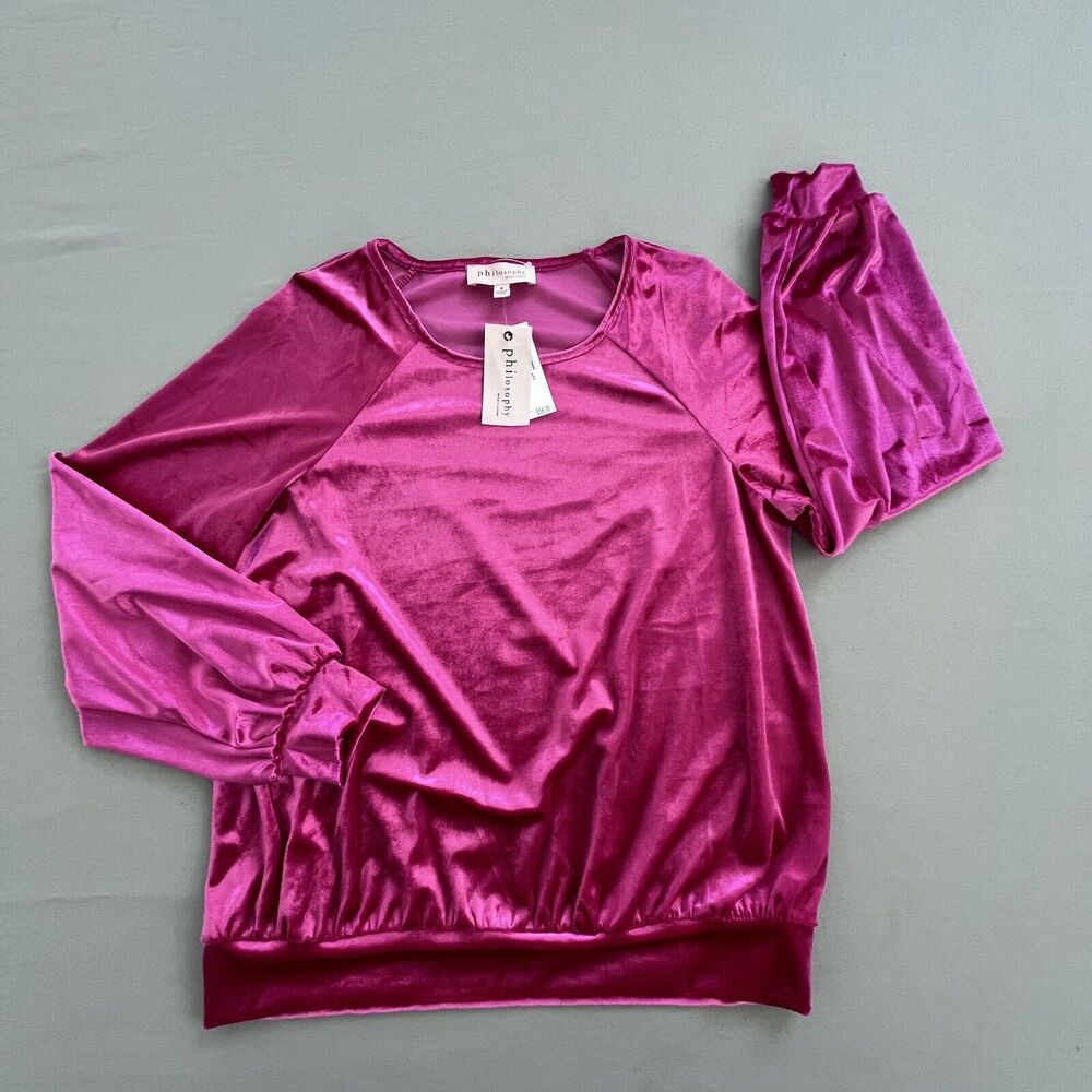 Philosophy Velour Long Sleeve Top Size SMALL Women's Pink Velvet Shirt $58 NEW